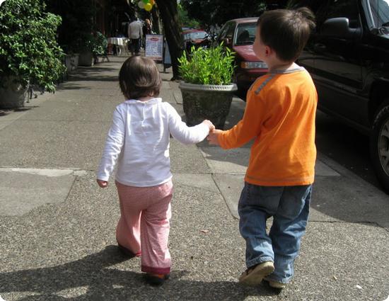 Toddlers Holding Hands in Portland