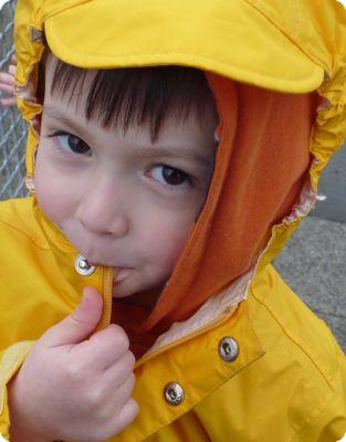 E wearing his raingear on a typical Seattle day