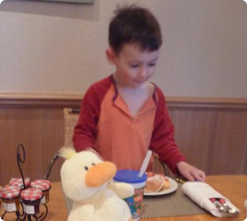 E enjoying the buffet at the Four Seasons Hotel in Carlsbad