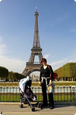 Mom, Baby and Stroller at the Eiffel Tower