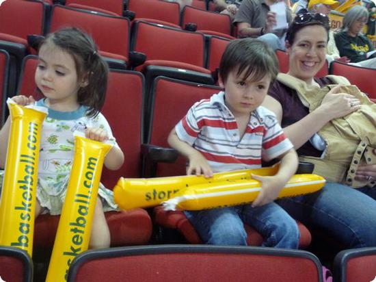 The kids are ready to whack their noisemakers together