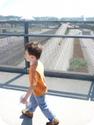 E walking across the bridge to the Museum of Glass in Tacoma