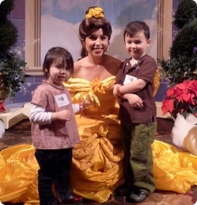 E and D meet Belle for the first time at a Disney Mom Blogger's Event