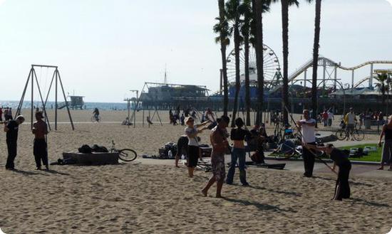 The playground on Santa Monica's old muscle beach - the Santa Monica Pier in the background