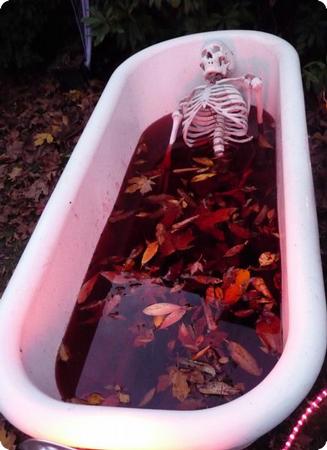 Skeleton in a bathtub - he looks like he's been there for a while! 