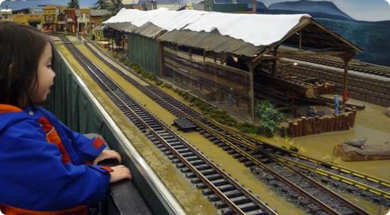 D watching the G gauge train at the Bellingham Railway Museum