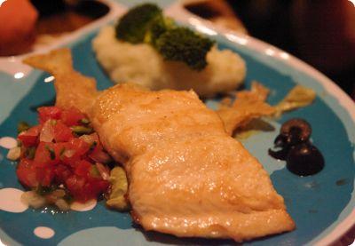 Fishy Chips at The Little Gourmet in Napa (Fresh Sauteed Fish Filets, with Avocado-Black Olive Salsa, and fishy-shaped Tortilla Chips for dipping)