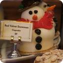 Snowman red velvet cupcake at Bouchon in Yountville