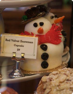 Snowman red velvet cupcake at Bouchon in Yountville