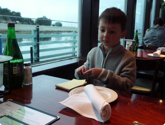 E enjoys the view at Ablonetti on Monterey's Fisherman's Wharf