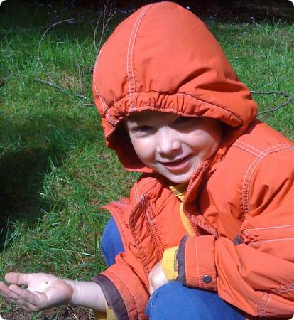 E inspects a bug at Olympic Park Institute