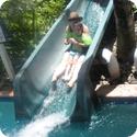 Everest and I slide down the waterslide together