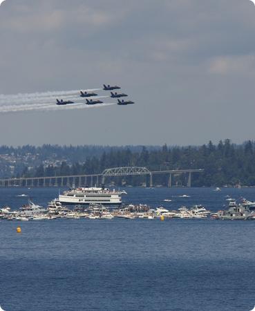 Blue Angels fly in formation over Seattle's Lake Washington