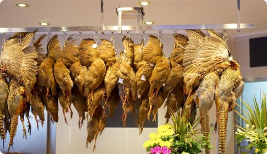 Fowl display at a market in Paris