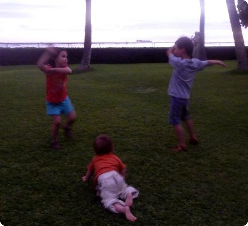 Everest, Darya and Eilan practice their hula moves at House Without a Key in Honolulu