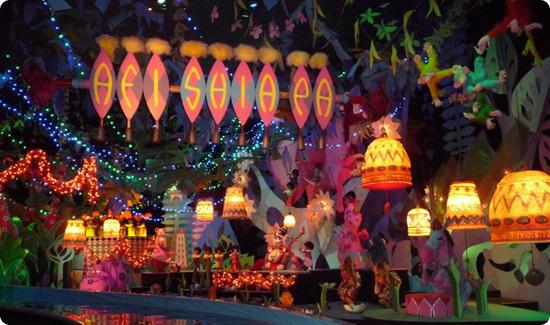 "it's a small world" decorated for the holidays