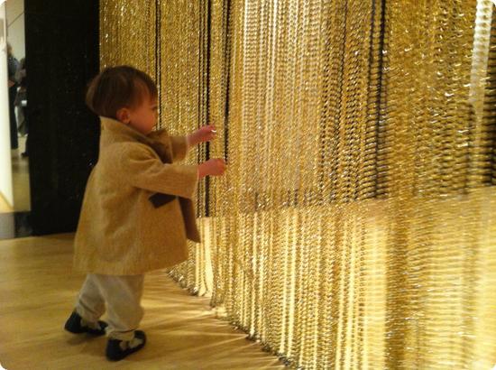 Eilan explores the entrance to an exhibit at SFMOMA