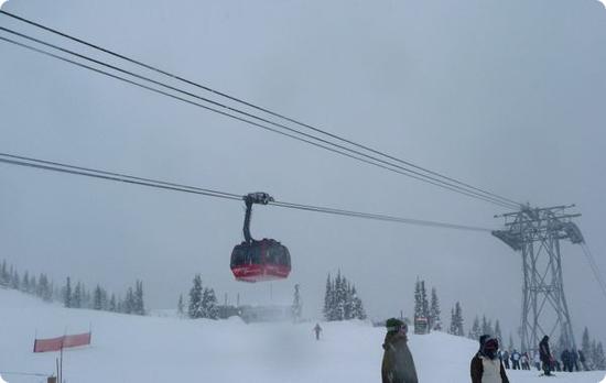 Whistler's Peak 2 Peak Gondola on a snowy day