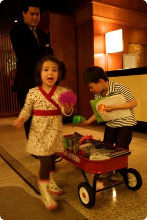 The kids pick a welcome gift at the Four Seasons Vancouver