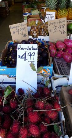 Here's your chance to try rambutan and other exotic fruits. Ask a shopkeeper for instructions on how to open and serve each fruit.