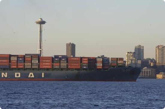 View of the shipping corridor from Alki Beach in Seattle