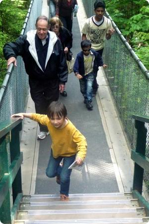 Everest races to the finish on the Capilano Suspension Bridge in North Vancouver