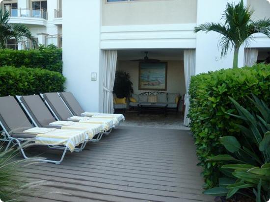 Poolside Cabanas at the Sandpearl resort include both covered an sunny seating