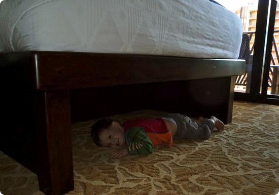 The best part of the room? The hiding space created by the raised platform beds