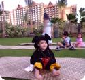 Eilan wearing his Mikey Mouse costume at Aulani Resort in Ko Olina