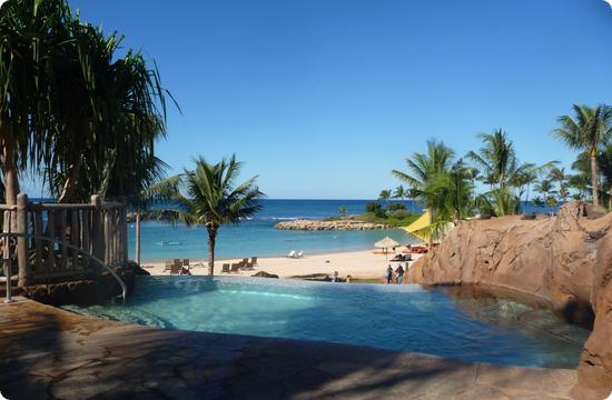 This jacuzzi, perched with a view of Aulani's lagoon is definitely a grown-up pleasure 