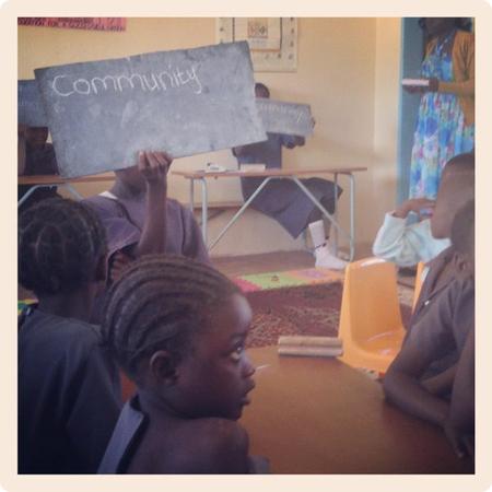 Kids show off their spelling at Chilileka Basic School in Zambia