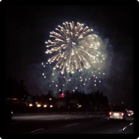 Fireworks over the 5 freeway at Disneyland