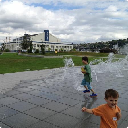 The huge splash fountain at South Lake Union provides plenty of space to run